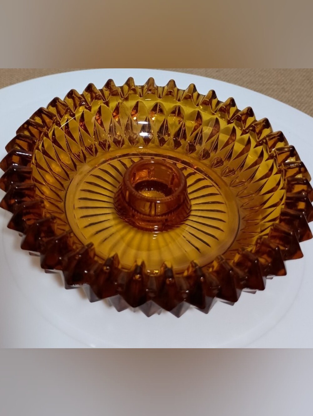 Indiana Amber Glass Diamond Point Candleholder